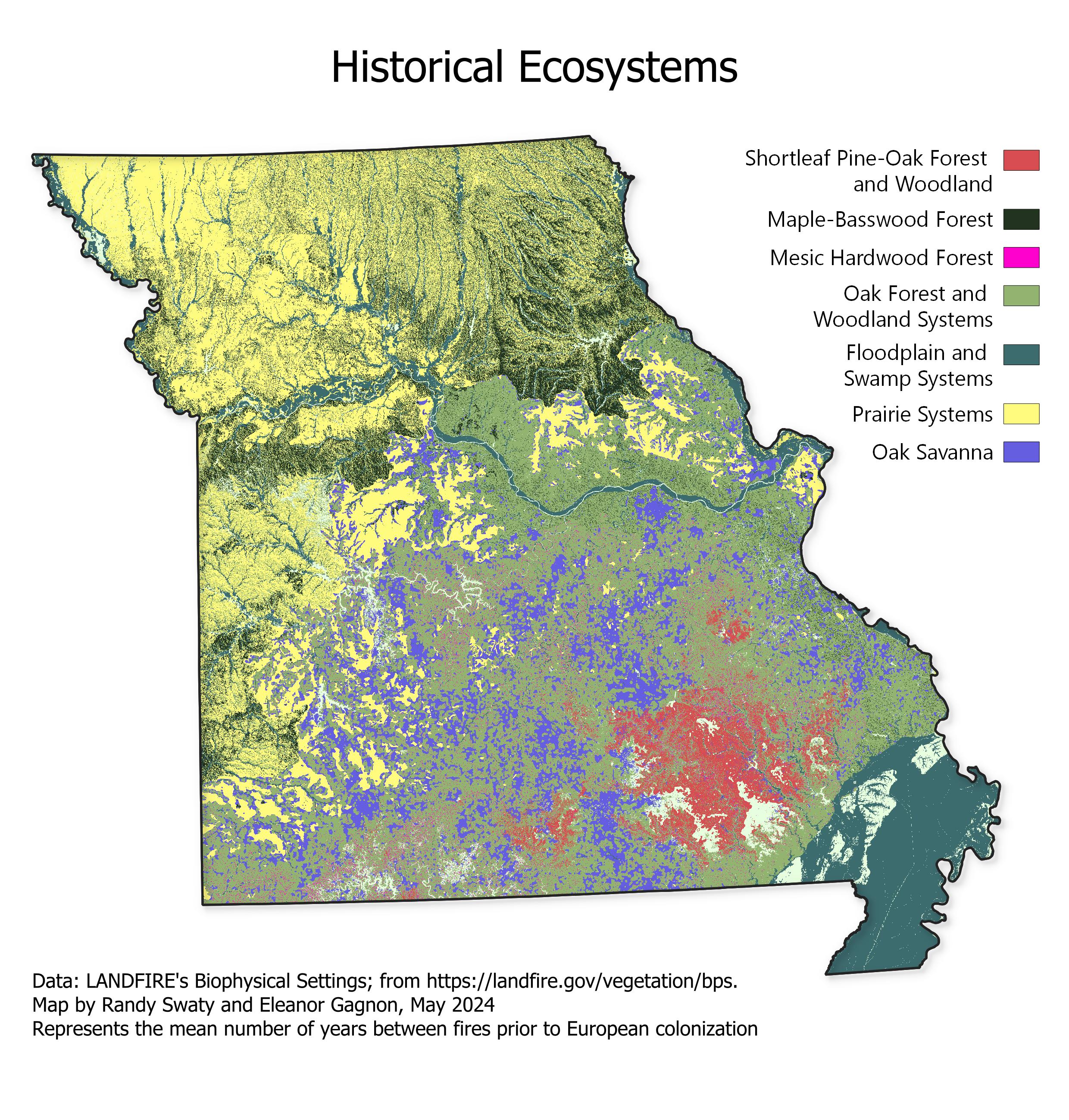 "Historical ecosystems map of a large region in the western United States.